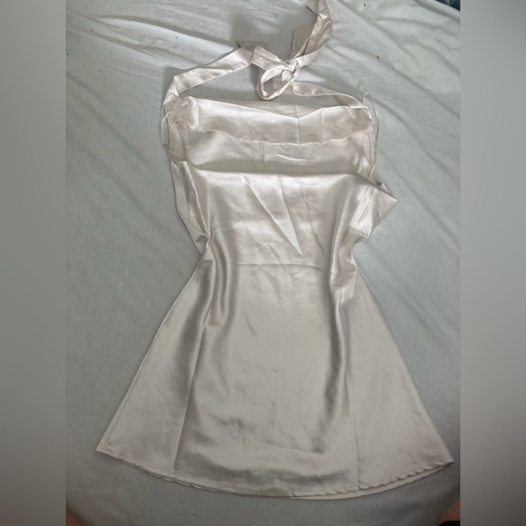 12th Tribe Slinky Satin Halter Dress Size Small Cream - Picture 7 of 7